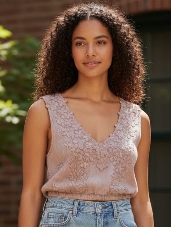 POL Tops - POL Cami Medium Wine Waffle Knit Lace Floral Embroidered